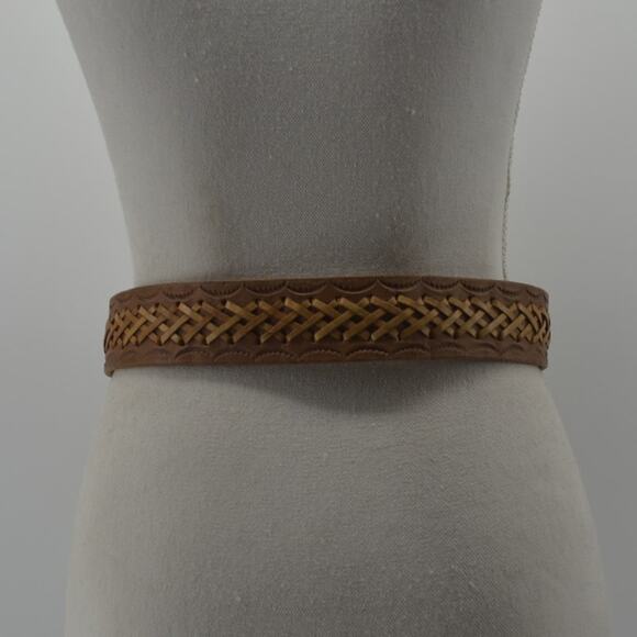 Western Leather Belt Tooled Stitched Brown Cowboy Size 28 - Picture 4 of 13